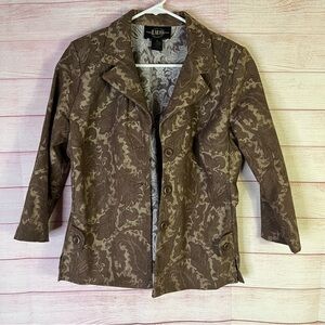B.Mose Brown Paisley 3/4 Sleeves Blazer Jacket Size 12‎